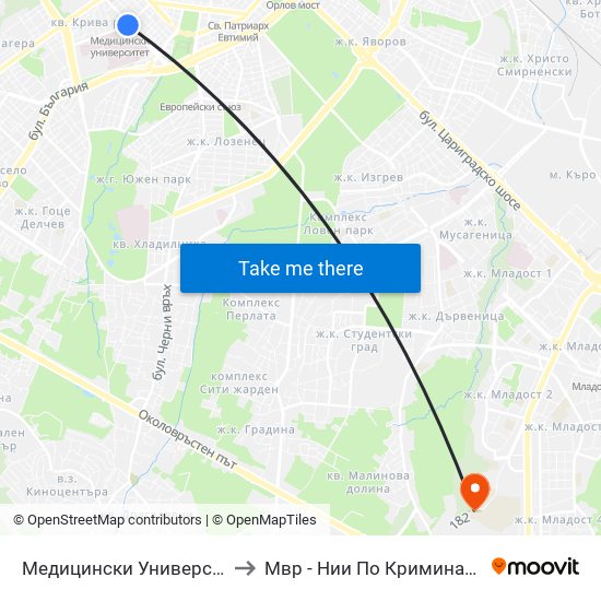 Медицински Университет / Medical University to Мвр - Нии По Криминалистика И Криминология map