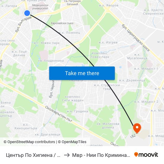 Център По Хигиена / Centre Of Hygiene (2343) to Мвр - Нии По Криминалистика И Криминология map