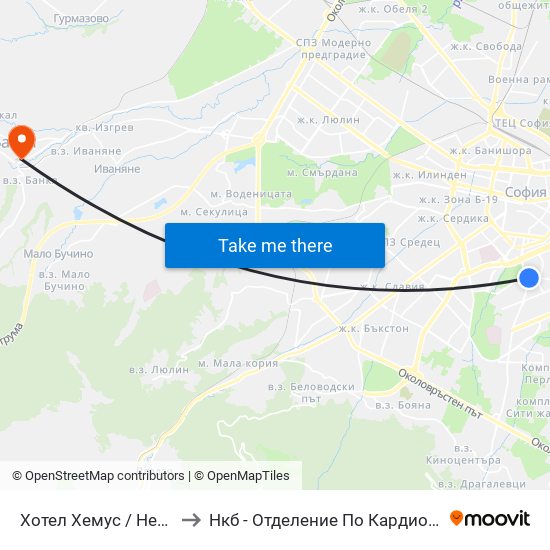 Хотел Хемус / Hemus Hotel (2329) to Нкб - Отделение По Кардиологична Рехабилитация map