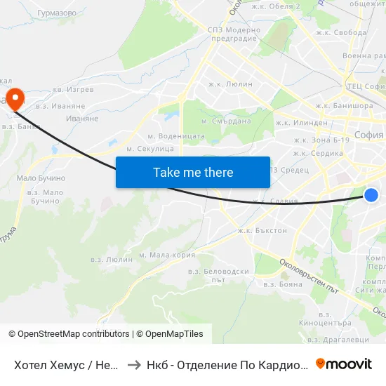 Ⓜ️ Хотел Хемус / Hemus Hotel (2329) to Нкб - Отделение По Кардиологична Рехабилитация map