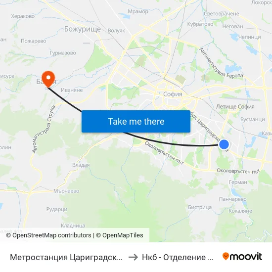 Ⓜ️ Метростанция Цариградско Шосе / Tsarigradsko Shosse Metro Station (1016) to Нкб - Отделение По Кардиологична Рехабилитация map