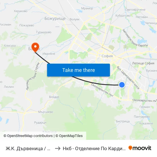 Ж.К. Дървеница / Darvenitsa Qr. (1012) to Нкб - Отделение По Кардиологична Рехабилитация map