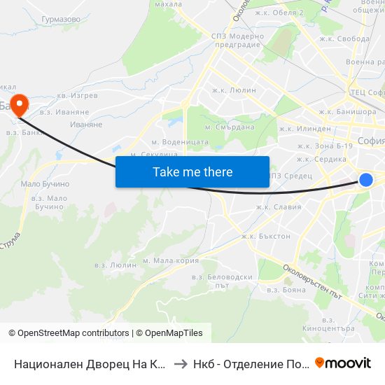 Национален Дворец На Културата / National Palace Of Culture (1139) to Нкб - Отделение По Кардиологична Рехабилитация map