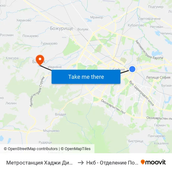 Метростанция Хаджи Димитър / Hadzhi Dimitar Metro Station (0303) to Нкб - Отделение По Кардиологична Рехабилитация map