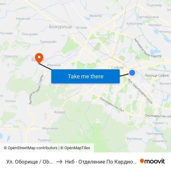 Ул. Оборище / Oborishte St. (2074) to Нкб - Отделение По Кардиологична Рехабилитация map