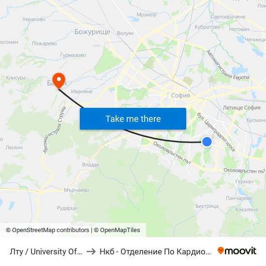 Лту / University Of Forestry (0617) to Нкб - Отделение По Кардиологична Рехабилитация map