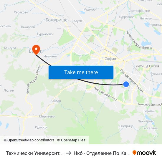 Технически Университет / Technical University (1743) to Нкб - Отделение По Кардиологична Рехабилитация map