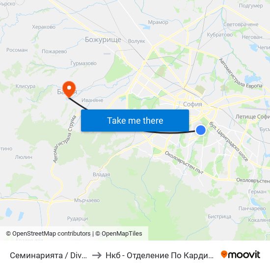 Семинарията / Divinity School (1569) to Нкб - Отделение По Кардиологична Рехабилитация map