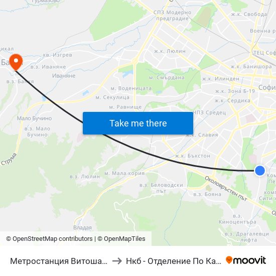 Метростанция Витоша / Vitosha Metro Station (2756) to Нкб - Отделение По Кардиологична Рехабилитация map