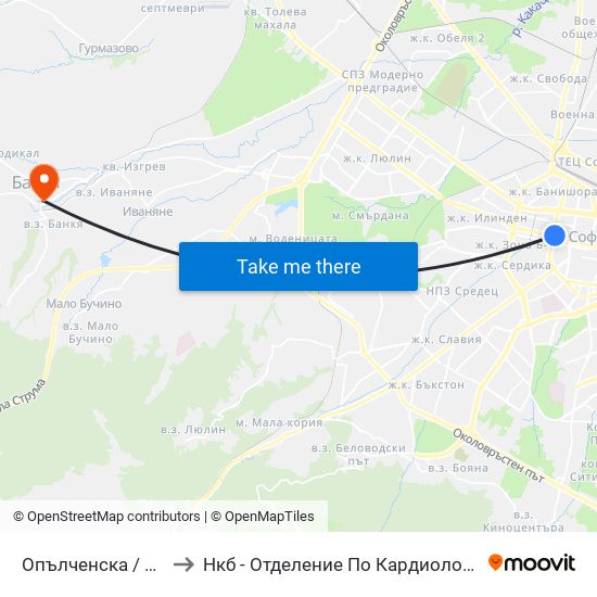 Опълченска / Opalchenska to Нкб - Отделение По Кардиологична Рехабилитация map