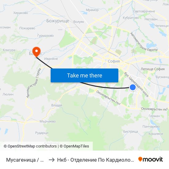 Мусагеница /  Musagenitsa to Нкб - Отделение По Кардиологична Рехабилитация map