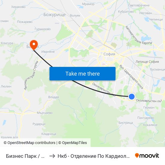 Бизнес Парк / Business Park to Нкб - Отделение По Кардиологична Рехабилитация map