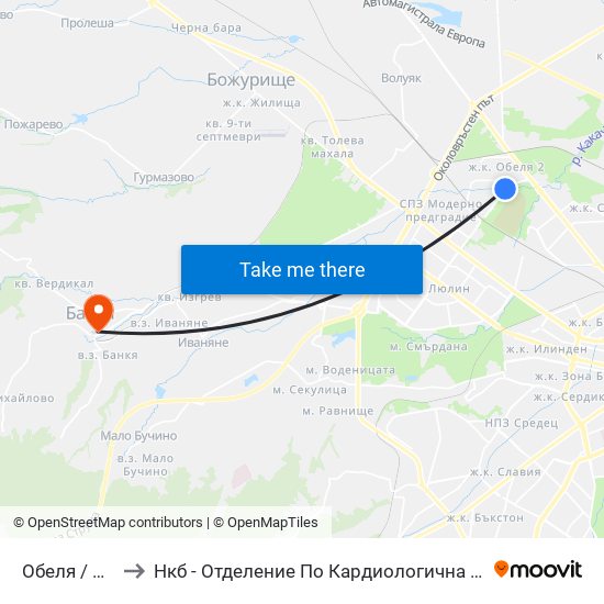 Обеля / Obelya to Нкб - Отделение По Кардиологична Рехабилитация map