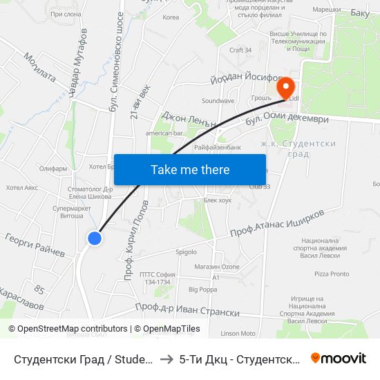 Студентски Град / Students' Town (2382) to 5-Ти Дкц - Студентска Поликлиника map