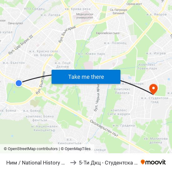 Ним / National History Museum (1464) to 5-Ти Дкц - Студентска Поликлиника map
