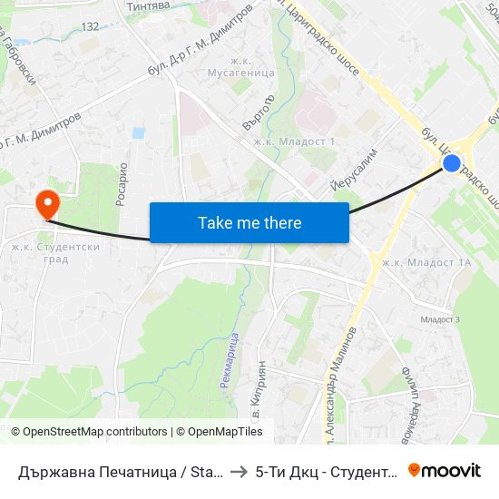 Държавна Печатница / State Printing House (0554) to 5-Ти Дкц - Студентска Поликлиника map