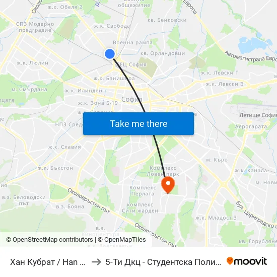Хан Кубрат / Han Kubrat to 5-Ти Дкц - Студентска Поликлиника map
