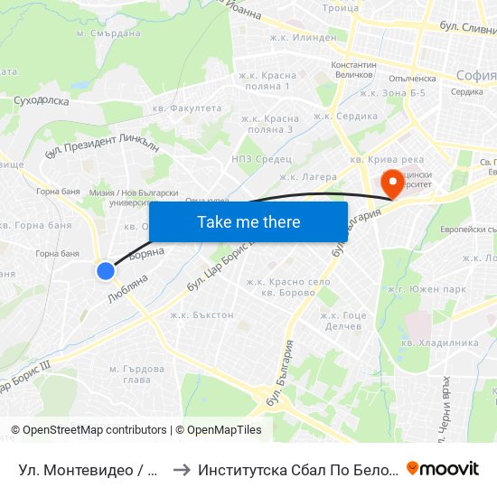 Ул. Монтевидео / Montevideo St. (2050) to Институтска Сбал По Белодробни Болести Св. София map