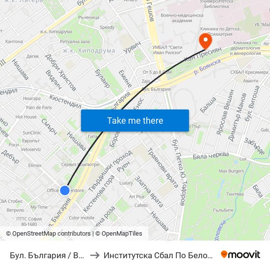 Бул. България / Bulgaria Blvd. (0290) to Институтска Сбал По Белодробни Болести Св. София map