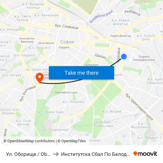 Ул. Оборище / Oborishte St. (2071) to Институтска Сбал По Белодробни Болести Св. София map