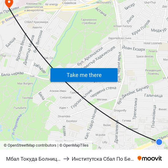 Мбал Токуда Болница / Tokuda Hospital (0206) to Институтска Сбал По Белодробни Болести Св. София map