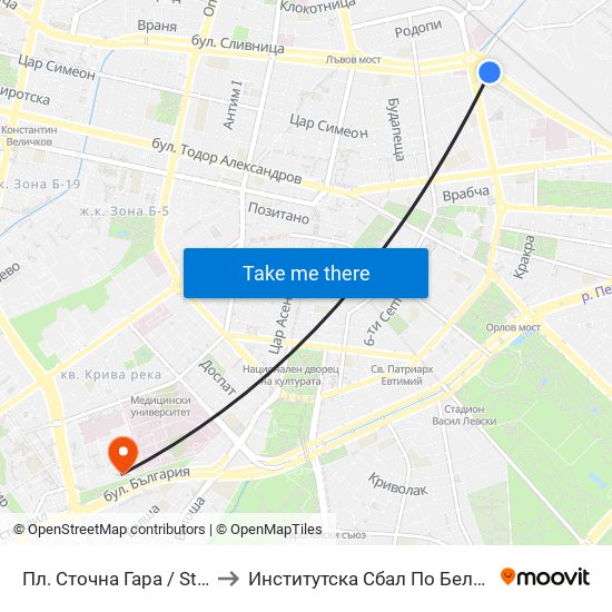 Пл. Сточна Гара / Stochna Gara Sq. (1316) to Институтска Сбал По Белодробни Болести Св. София map
