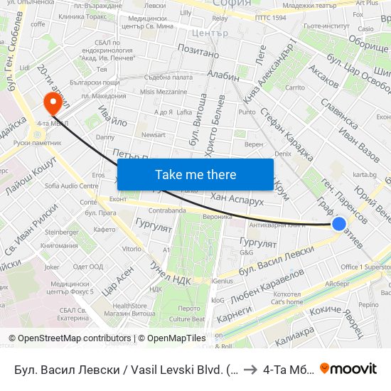 Бул. Васил Левски / Vasil Levski Blvd. (0299) to 4-Та Мбал map