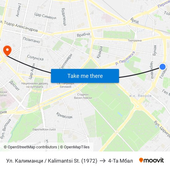 Ул. Калиманци / Kalimantsi St. (1972) to 4-Та Мбал map