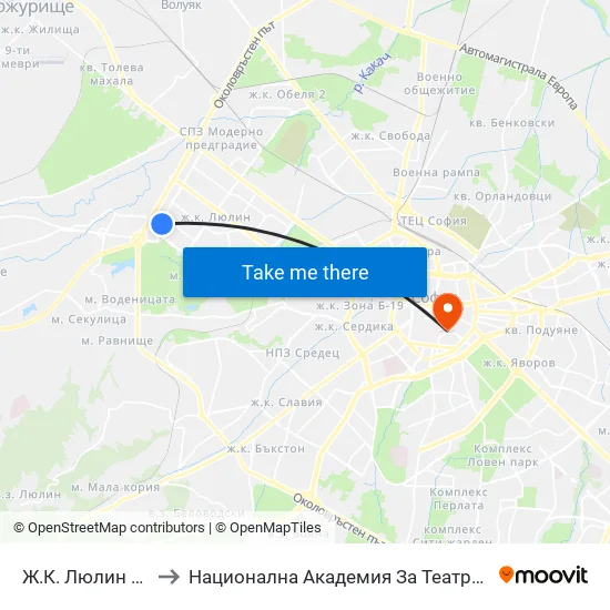 Ж.К. Люлин 5 / Lyulin 5 Qr. (0657) to Национална Академия За Театрално И Филмово Изкуство Кръстьо Сарафов map
