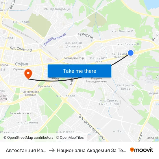 🚌 Автостанция Изток / Iztok Bus Station (0056) to Национална Академия За Театрално И Филмово Изкуство Кръстьо Сарафов map