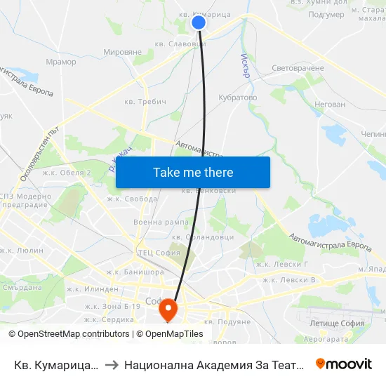 Кв. Кумарица / Kumaritsa Qr. (0859) to Национална Академия За Театрално И Филмово Изкуство Кръстьо Сарафов map