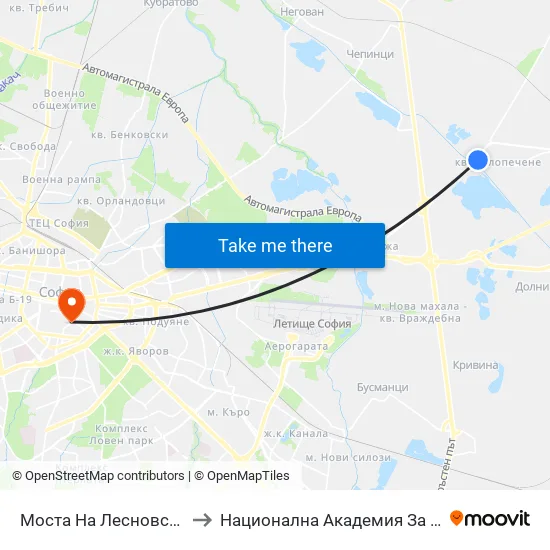 Моста На Лесновска Река / Lesnovska River Bridge (1687) to Национална Академия За Театрално И Филмово Изкуство Кръстьо Сарафов map