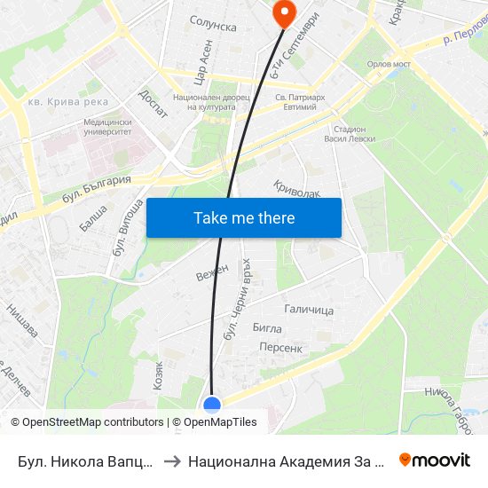 Бул. Никола Вапцаров / Nikola Vaptsarov Blvd. (0341) to Национална Академия За Театрално И Филмово Изкуство Кръстьо Сарафов map