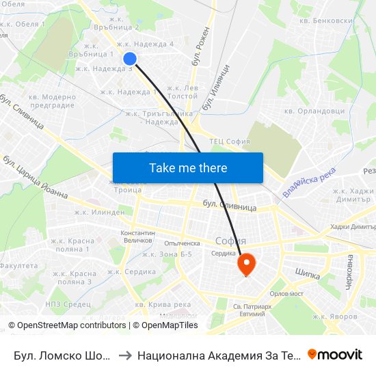 Бул. Ломско Шосе / Lomsko Shose Blvd. (0332) to Национална Академия За Театрално И Филмово Изкуство Кръстьо Сарафов map