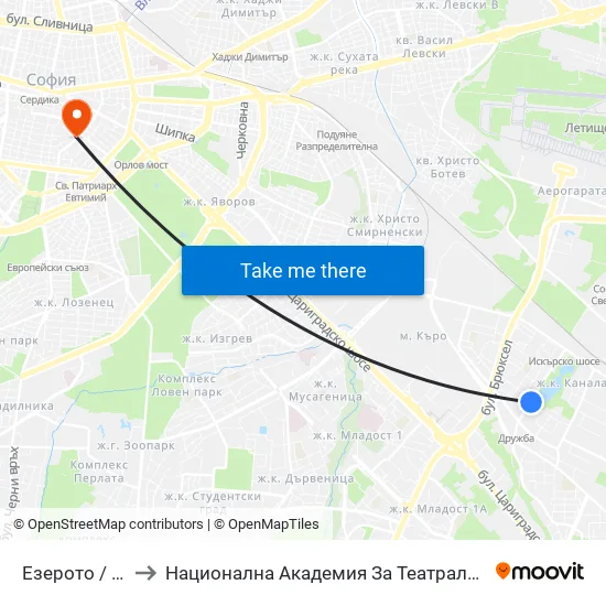 Езерото / the Lake (0558) to Национална Академия За Театрално И Филмово Изкуство Кръстьо Сарафов map