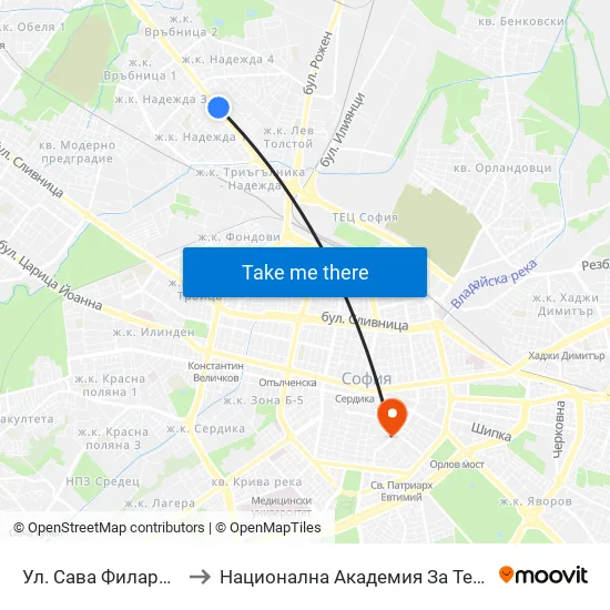 Ул. Сава Филаретов / Sava Filaretov St. (2811) to Национална Академия За Театрално И Филмово Изкуство Кръстьо Сарафов map