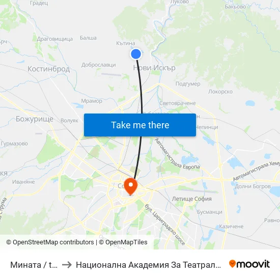 Мината / the Mine (1069) to Национална Академия За Театрално И Филмово Изкуство Кръстьо Сарафов map