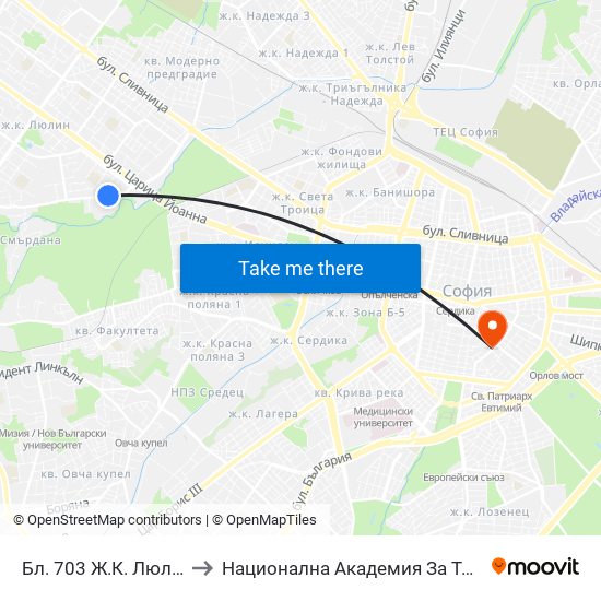 Бл. 703 Ж.К. Люлин 7 / Bl. 703, Lyulin 7 Qr. (1108) to Национална Академия За Театрално И Филмово Изкуство Кръстьо Сарафов map