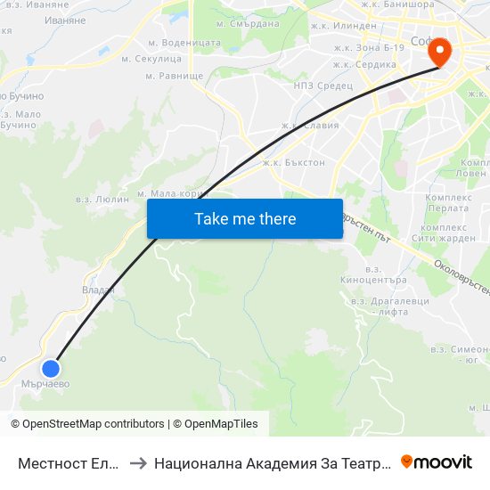 Местност Елите / Elite Area (0573) to Национална Академия За Театрално И Филмово Изкуство Кръстьо Сарафов map