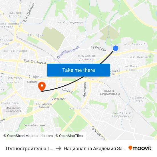 Пътностроителна Техника / Road Building Equipment (2483) to Национална Академия За Театрално И Филмово Изкуство Кръстьо Сарафов map