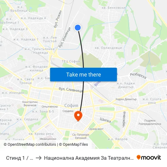 Стинд 1 / Stind 1 (0550) to Национална Академия За Театрално И Филмово Изкуство Кръстьо Сарафов map