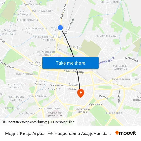 Модна Къща Агресия / Agressia Fashion House (0541) to Национална Академия За Театрално И Филмово Изкуство Кръстьо Сарафов map