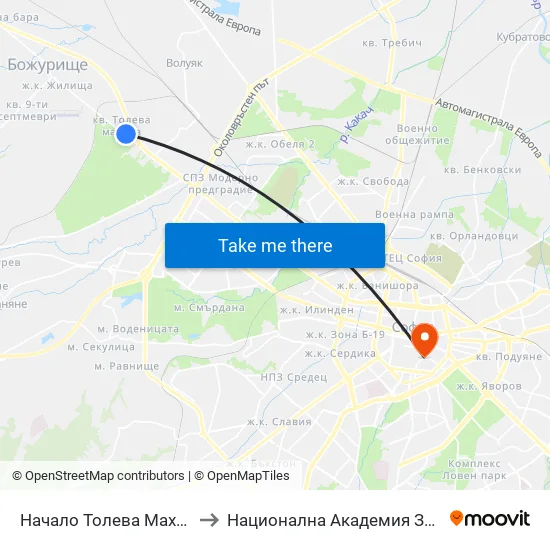 Начало Толева Махала / Entry To Toleva Neighbourhood (2501) to Национална Академия За Театрално И Филмово Изкуство Кръстьо Сарафов map