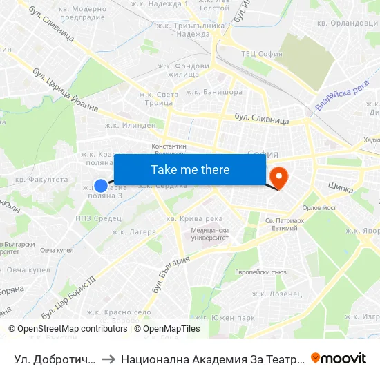 Ул. Добротич / Dobrotich St. (1933) to Национална Академия За Театрално И Филмово Изкуство Кръстьо Сарафов map