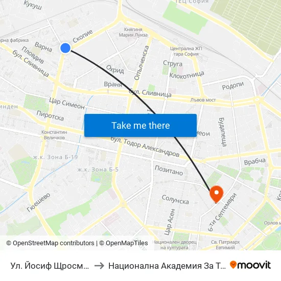 Ул. Йосиф Щросмайер / Josip Strossmayer St. (1970) to Национална Академия За Театрално И Филмово Изкуство Кръстьо Сарафов map
