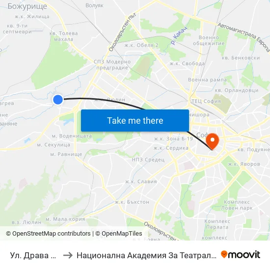 Ул. Драва / Drava St. (1938) to Национална Академия За Театрално И Филмово Изкуство Кръстьо Сарафов map