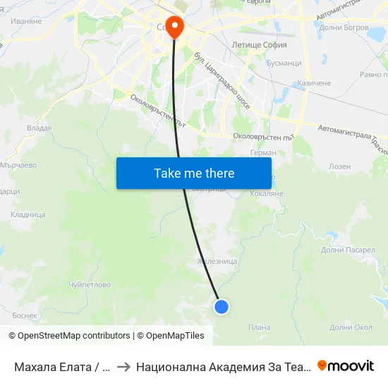 Махала Елата / Elata Neighbourhood (0562) to Национална Академия За Театрално И Филмово Изкуство Кръстьо Сарафов map