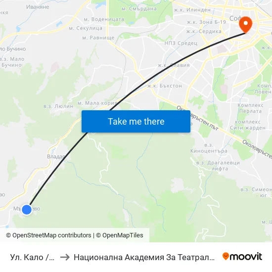 Ул. Кало / Kalo St. (2498) to Национална Академия За Театрално И Филмово Изкуство Кръстьо Сарафов map