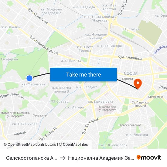 Селскостопанска Академия / Academy Of Agriculture (2290) to Национална Академия За Театрално И Филмово Изкуство Кръстьо Сарафов map