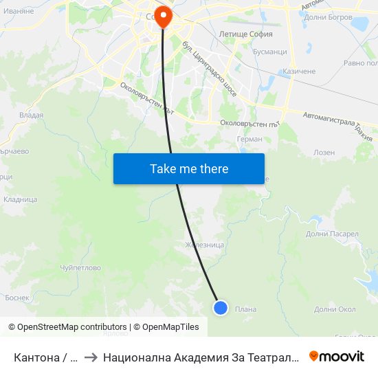 Кантона / Kantona (0792) to Национална Академия За Театрално И Филмово Изкуство Кръстьо Сарафов map